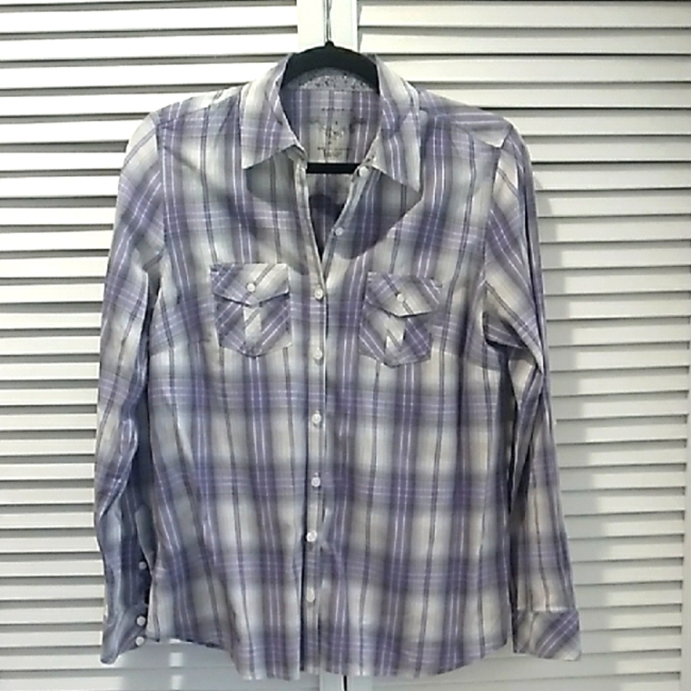 Women's Lavender Plaid Shirt, Size Small